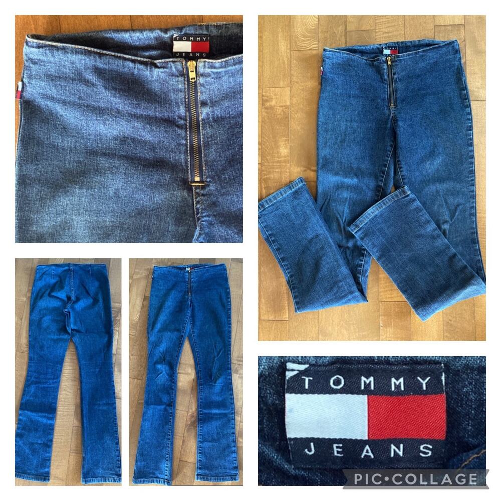 Vintage Tommy Jeans Luy Luy stretch blue high waist zip front no waist jeans XS